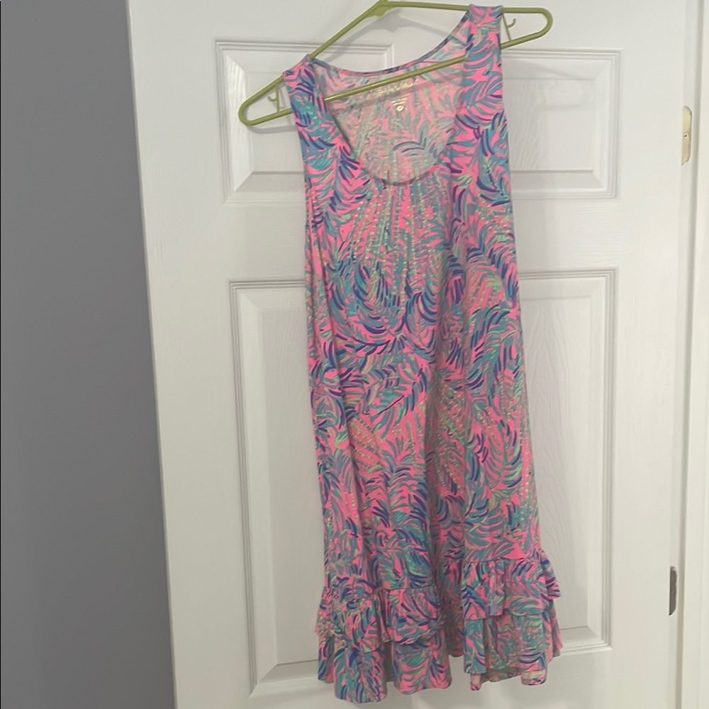 Lilly Pulitzer Pink and Blue Ruffled Tiered Sundress